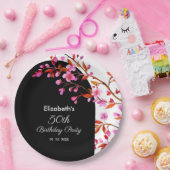 Cherry Blossom Sakura Bloem Zwart Wit Verjaardag Papieren Bordje (Feest)