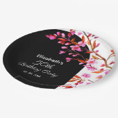 Cherry Blossom Sakura Bloem Zwart Wit Verjaardag Papieren Bordje (Gekanteld)