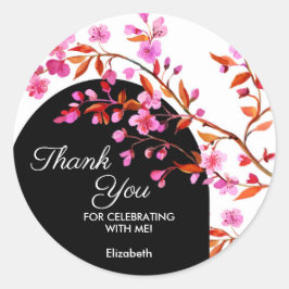 Cherry Blossom Sakura Bloem Zwart Wit Verjaardag Ronde Sticker