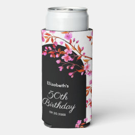 Cherry Blossom Sakura Bloem Zwart Wit Verjaardag Seltzer Blikjeskoeler