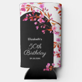 Cherry Blossom Sakura Bloem Zwart Wit Verjaardag Seltzer Blikjeskoeler (Achterkant)