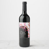 Cherry Blossom Sakura Bloem Zwart Wit Verjaardag Wijn Etiket (Voorkant)