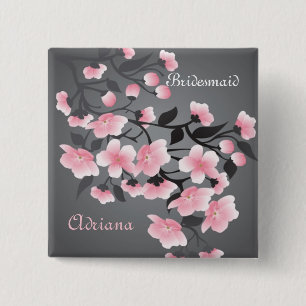 Cherry blossom (Sakura) Bridesmaid Vierkante Button 5,1 Cm