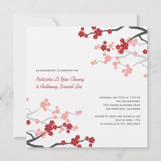 Cherry Blossom Sakura Chinese Love Verloving Kaart (Achterkant)