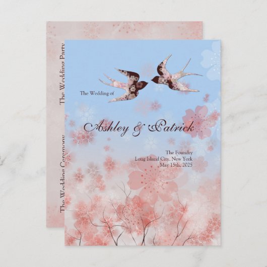Cherry Blossom Sakura en Love Swallows Programme Aankondigingskaart (Voorkant / Achterkant)