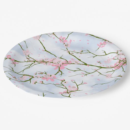 Cherry blossom Sakura Floral Garden Party Weddensc Papieren Bordje (Gekanteld)