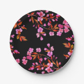 Cherry Blossom Sakura Floral Roze Zwart Papieren Bordje (Voorkant)