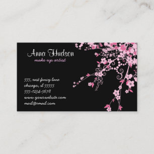 Cherry Blossom, Sakura Flowers - Roze Black Visitekaartje
