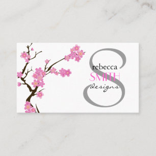Cherry Blossom, Sakura Flowers - Roze bruin wit Visitekaartje