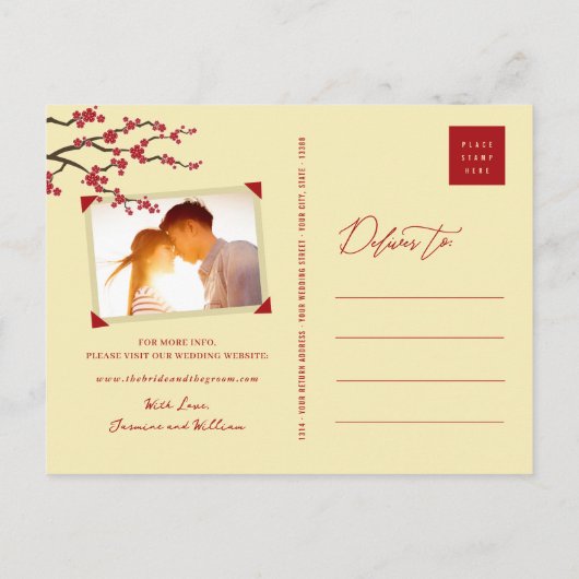 Cherry Blossom Sakura Flowers Tree Save the Date Aankondigingskaart (Achterkant)