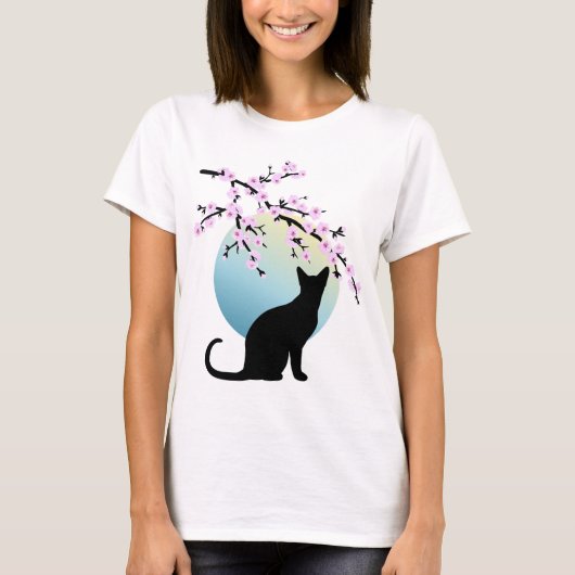 Cherry Blossom SAKURA Full Moon Cat 3 T-Shirt (Voorkant)