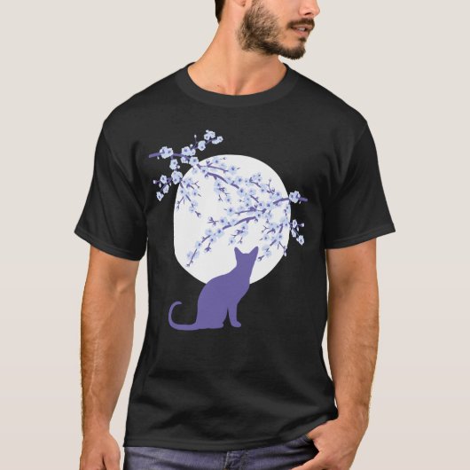 Cherry Blossom SAKURA Full Moon Cat 3 T-Shirt (Voorkant)