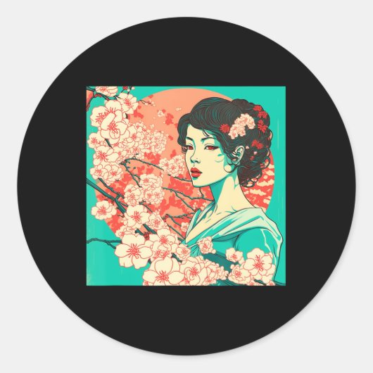 Cherry Blossom Sakura Japans kunstanimme Ronde Sticker (Voorkant)