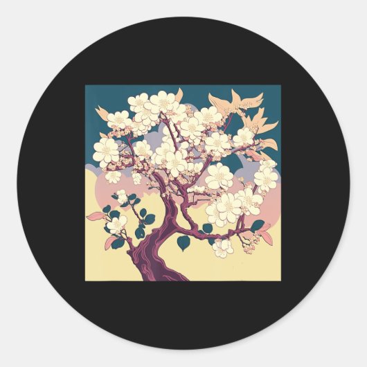 Cherry Blossom Sakura Japans kunstanimme Ronde Sticker (Voorkant)