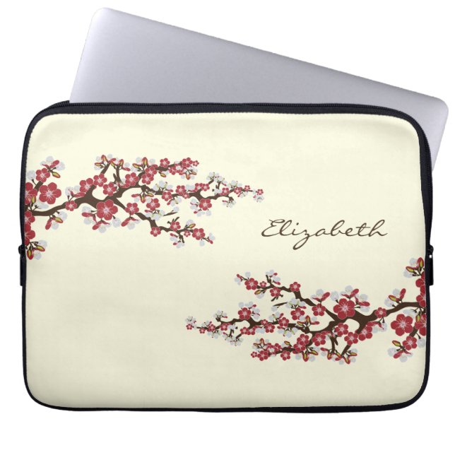 Cherry Blossom Sakura Laptop Sleeve (rood) (Voorkant)