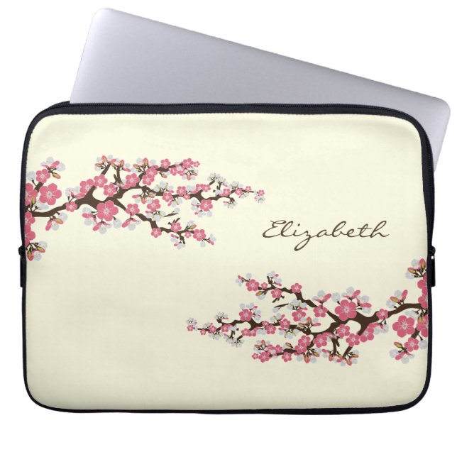 Cherry Blossom Sakura Laptop Sleeve (roze) (Voorkant)