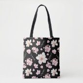 Cherry Blossom Sakura Magnolia Spring Roze Zwart Tote Bag (Voorkant)
