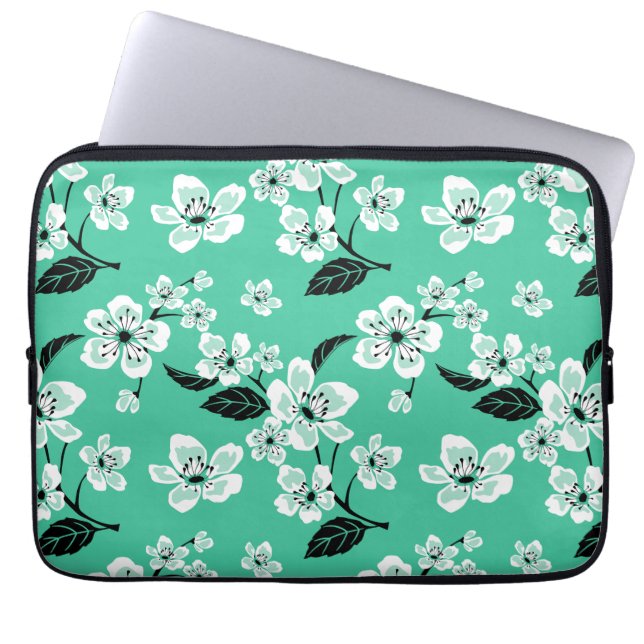 CHERRY BLOSSOM - SAKURA (MINT) LAPTOP SLEEVE (Voorkant)