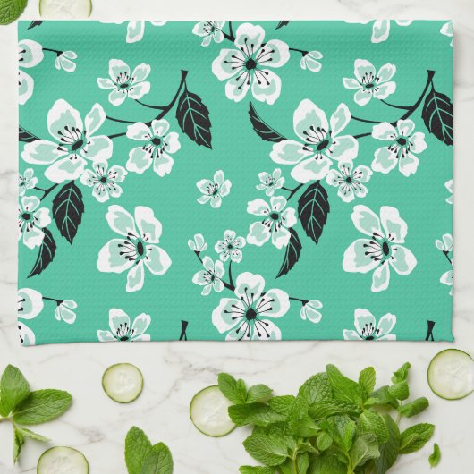 CHERRY BLOSSOM - SAKURA (MINT) THEEDOEK (Gevouwen)