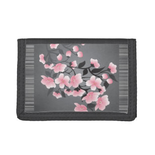 Cherry Blossom (sakura) op een grijs zwart Drievoud Portemonnee