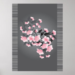 Cherry blossom (Sakura) op een grijze achtergrond Poster