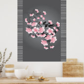 Cherry blossom (Sakura) op een grijze achtergrond Poster (Keuken)