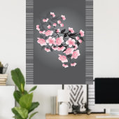 Cherry blossom (Sakura) op een grijze achtergrond Poster (Thuiskantoor)