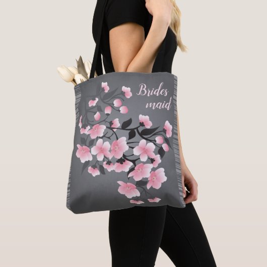 Cherry blossom/Sakura op grijs Bridesmaid Tote Bag (Dichtbij)