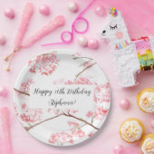 Cherry blossom Sakura Pink Floral Birthday Papieren Bordje (Feest)