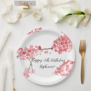 Cherry blossom Sakura Pink Floral Birthday Papieren Bordje