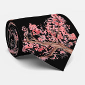 Cherry blossom Sakura Pink Floral Wedding Black Ne Stropdas (Opgerold)