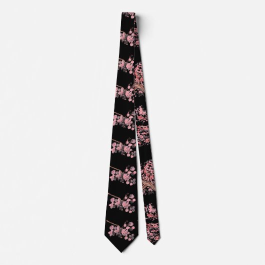 Cherry blossom Sakura Pink Floral Wedding Black Stropdas (Voorkant)