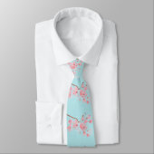 Cherry blossom Sakura Pink Floral Wedding Blue Stropdas (Gebonden)