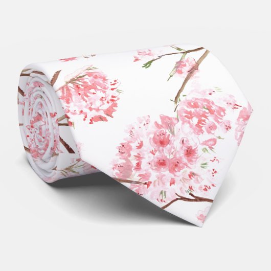 Cherry blossom Sakura Pink Floral Wedding Tree Stropdas (Opgerold)