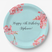 Cherry blossom Sakura Pink Turquoise Birthday Pap Papieren Bordje (Voorkant)