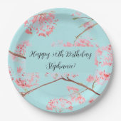 Cherry blossom Sakura Pink Turquoise Birthday Papieren Bordje (Voorkant)