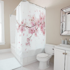 Cherry Blossom Sakura Pink White Pastel Floral Douchegordijn