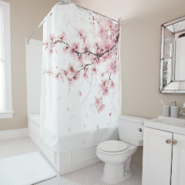 Cherry Blossom Sakura Pink White Pastel Floral Douchegordijn