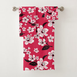 CHERRY BLOSSOM - SAKURA (RED) BATH TOWEL SET BAD HANDDOEK