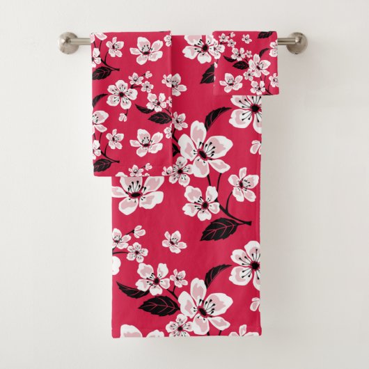 CHERRY BLOSSOM - SAKURA (RED) BATH TOWEL SET BAD HANDDOEK (Insitu)