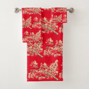 Cherry blossom Sakura Red Floral Japans wit Bad Handdoek