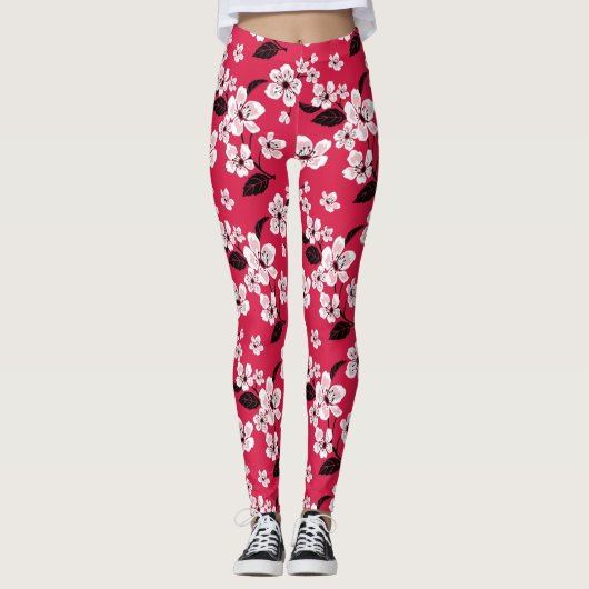 CHERRY BLOSSOM - SAKURA (RED) LEGGINGS (Voorkant)