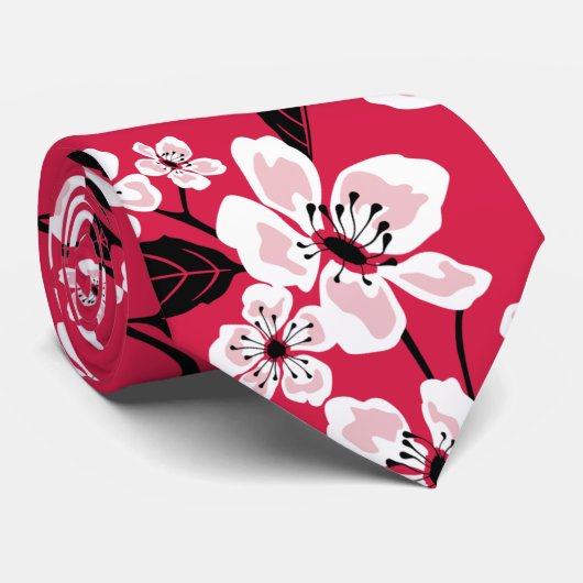 CHERRY BLOSSOM - SAKURA (RED) STROPDAS (Opgerold)