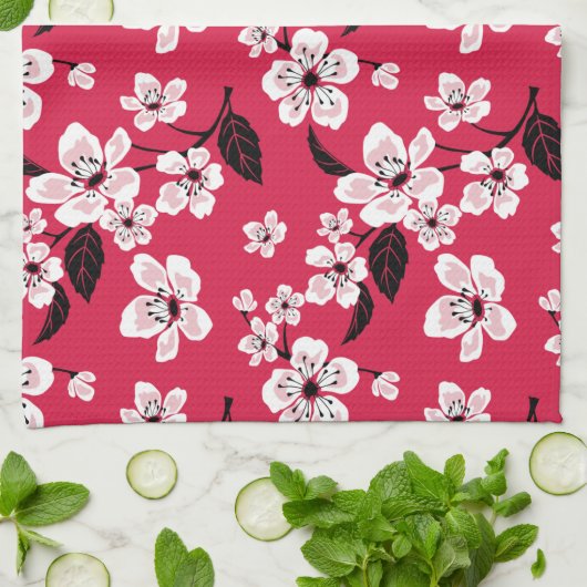 CHERRY BLOSSOM - SAKURA (RED) THEEDOEK (Gevouwen)