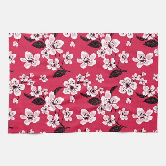 CHERRY BLOSSOM - SAKURA (RED) THEEDOEK (Horizontaal)