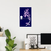 Cherry blossom (Sakura) 's nachts afdrukken Poster (Thuiskantoor)