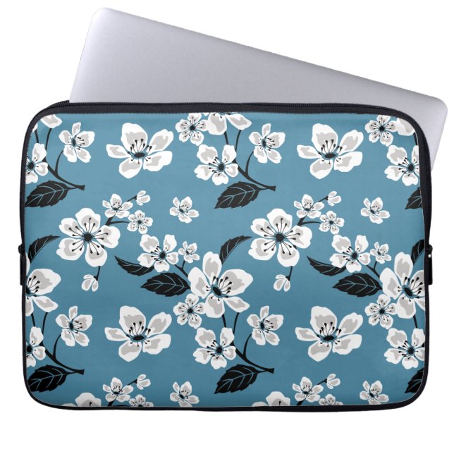 CHERRY BLOSSOM - SAKURA (SMOKY BLUE) LAPTOP SLEEVE (Voorkant)