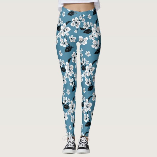 CHERRY BLOSSOM - SAKURA (SMOKY BLUE) LEGGINGS (Voorkant)