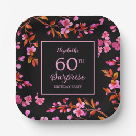 Cherry Blossom Sakura Surprise Zwart Verjaardag Papieren Bordje