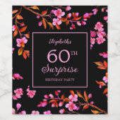 Cherry Blossom Sakura Surprise Zwart Verjaardag Wijn Etiket (Enkel label)